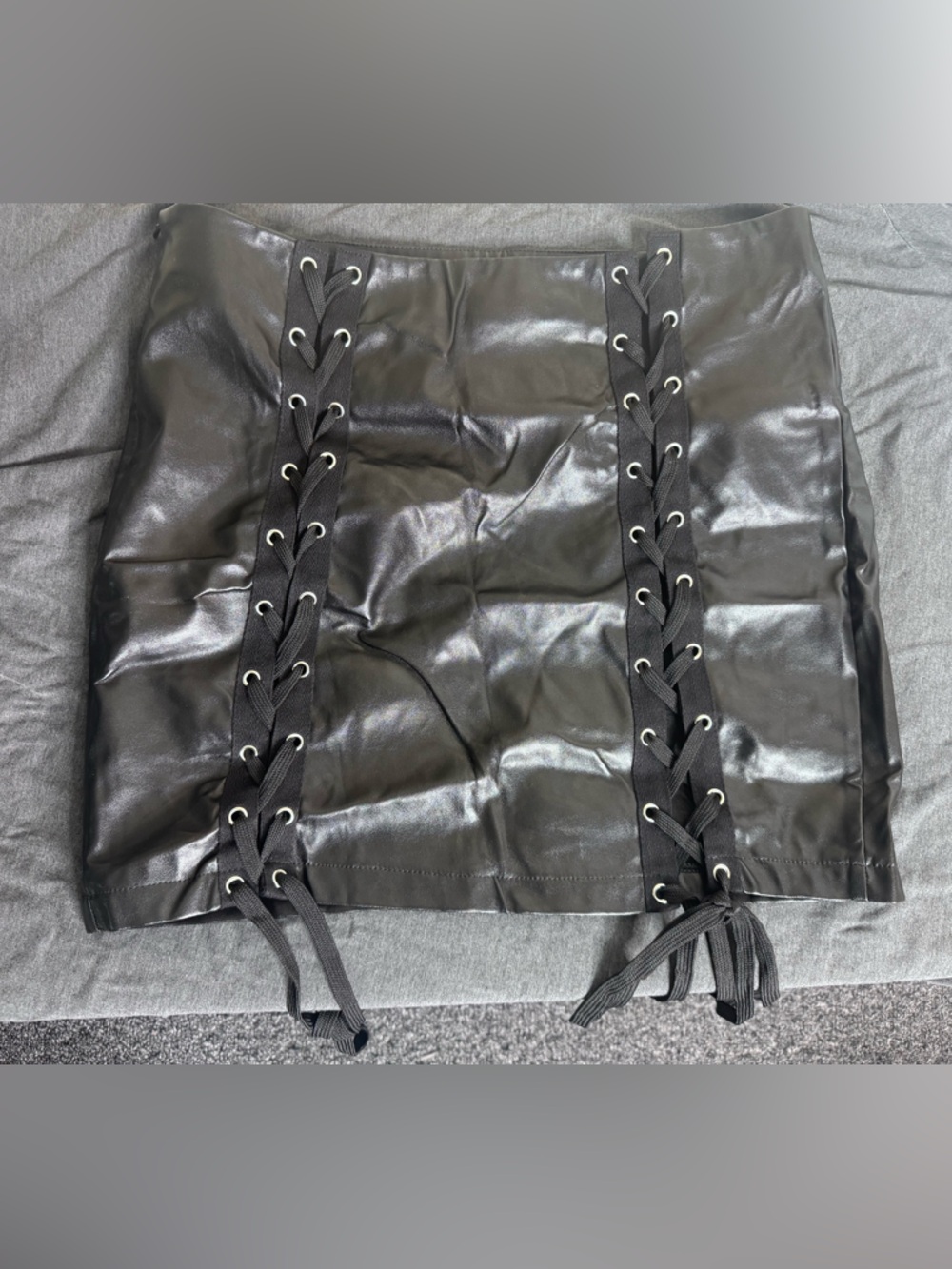 SHEIN Black Faux Leather Lace-Up Mini Skirt